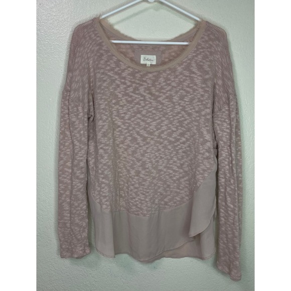 Deletta Sweaters - Deletta Anthropologie Pink Mixed Media Chiffon Hem Knit Sweater Top Size M